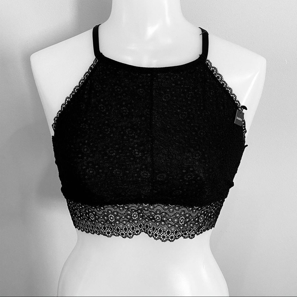 Kensie NWT black lace lined Bralette size Large